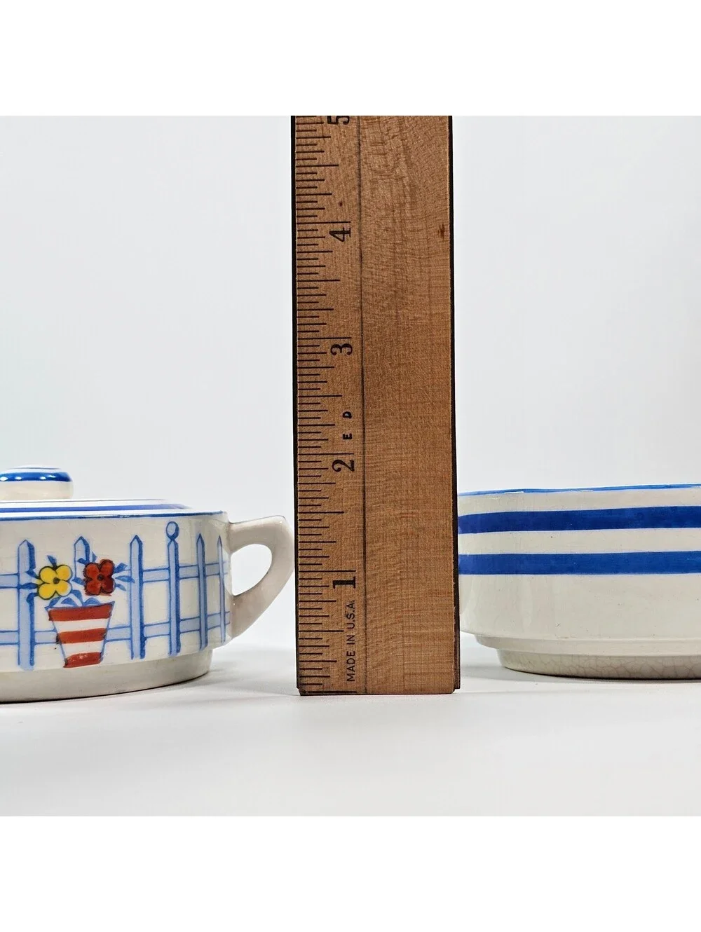 Vintage Sunnyside Japan Sugar Creamer Set Picket Fence Floral Blue White Ceramic